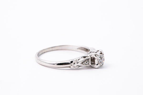 Art Deco Old Mine Diamond Estate Engagement Band 14K 585 White Gold Ring Size 5 1/2