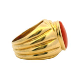 Vintage Solid 18kt Yellow Gold Large 17mm Wide Cabochon Coral Italian Ring Size 5.5