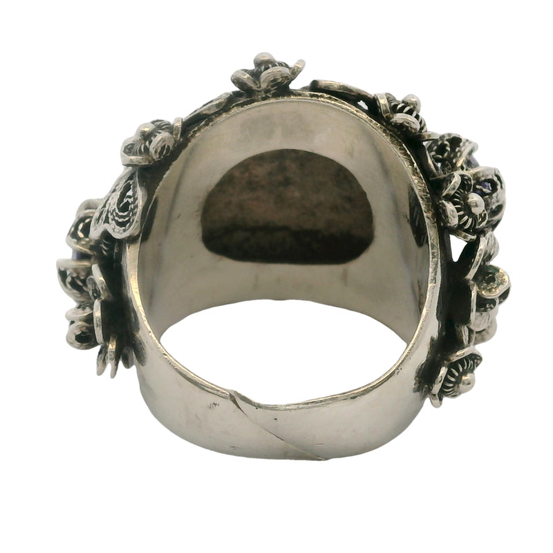 Yvone Christa New York 925 Sterling Large Filigree Flower Bouquet Adjustable Back Ring Size 7