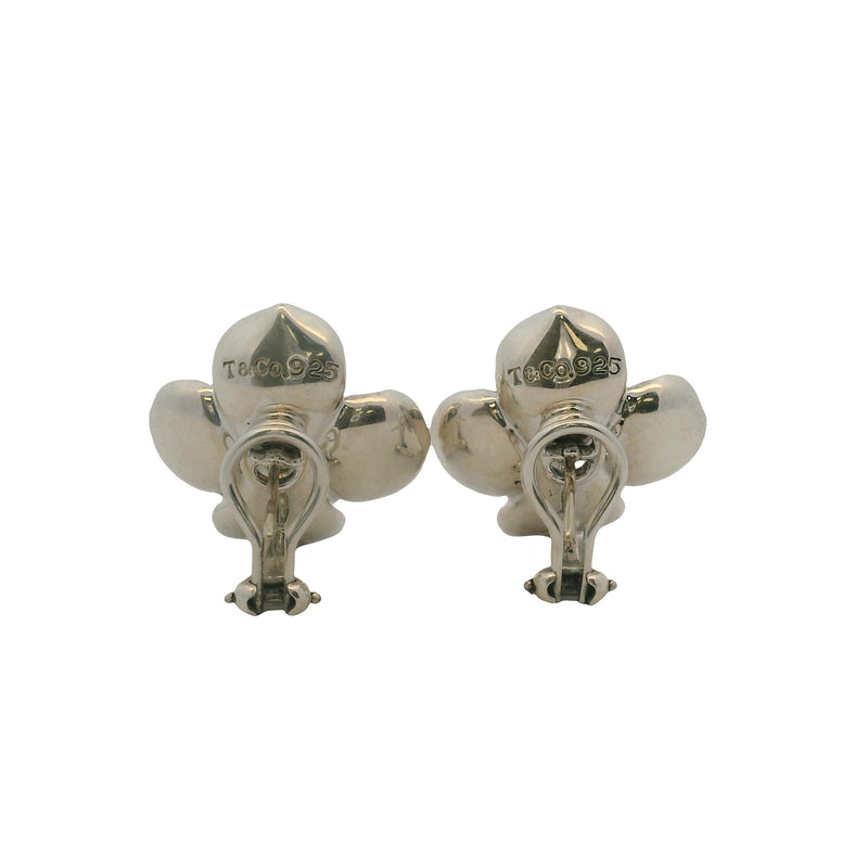 Vintage Tiffany & Co Solid 925 Sterling Silver Dogwood Flower Pierced Omega Back Earrings