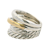 David Yurman Solid 925 Sterling and 14kt Gold Crossover Cable Ring Size 8