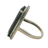 Solid 14kt White Gold Large Smoky Quartz and Black Diamond Halo Cocktail Ring Size 5.5