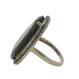 Solid 14kt White Gold Large Smoky Quartz and Black Diamond Halo Cocktail Ring Size 5.5