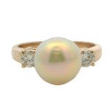 Vintage Solid 14kt Yellow Gold, 9mm Pearl, and 0.30ctw Diamond Cocktail Ring Size 6