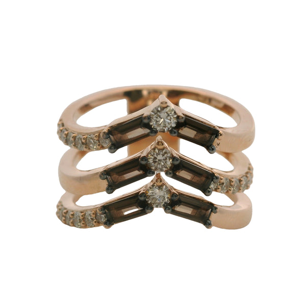 Le Vian 14kt Rose Gold "Chocolate" Smoky Quartz and Diamond 3-Band Stacked Ring Size 7