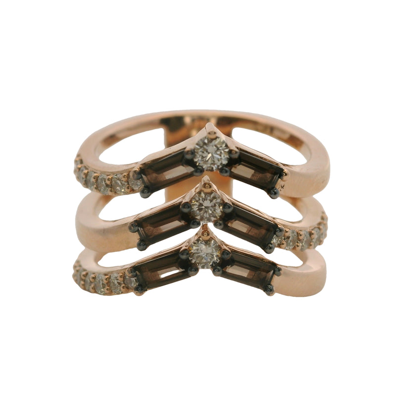 Le Vian 14kt Rose Gold "Chocolate" Smoky Quartz and Diamond 3-Band Stacked Ring Size 7