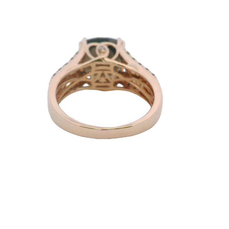 Le Vian Solid 14kt Rose Gold Checkerboard Smoky Quartz and Diamond Cocktail Ring Size 8