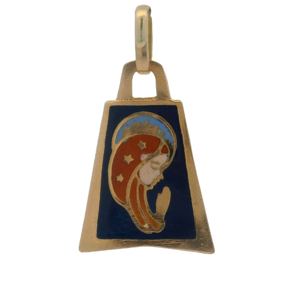 Vintage Italian 1944-1968 18kt Yellow Gold and Colored Enamel Saint Mary Madonna Pendant