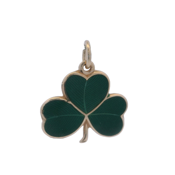 1956 Vintage 14kt Yellow Gold and Green Enamel Clover Good Luck "5-22-56" Charm