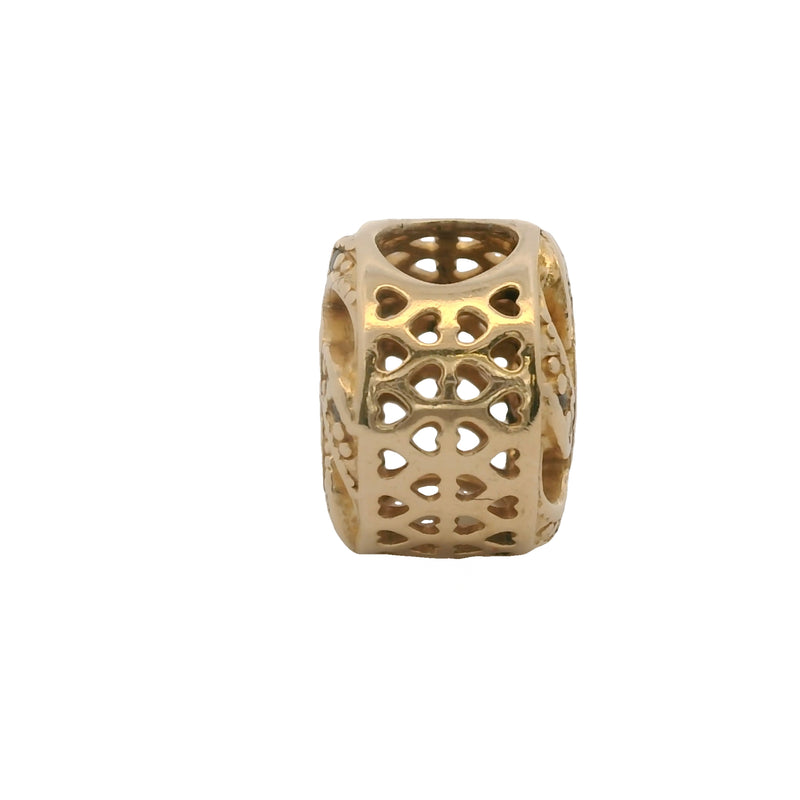 Charm deslizante con espaciador de corazón de cinta de oro amarillo sólido de 14 kt y circonitas (retirado de Pandora)