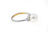 Vintage 1950s Freshwater Pearl 9mm & Diamond Accent Band 14K 585 White Gold Ring Size 7