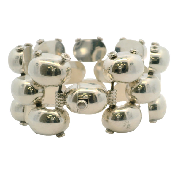 925 Sterling Silver Mexican Taxco 1.7" Wide 8.4" Long Oval Statement Bracelet