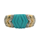 Le Vian 14kt Yellow Gold Carved Turquoise Diamond Ridged Cocktail Ring Size 7