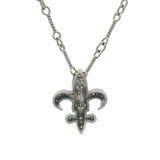 Rare Retired Gabriel & Co Solid 14kt White Gold and Diamond Fleur De Lis Pendant 16" Necklace