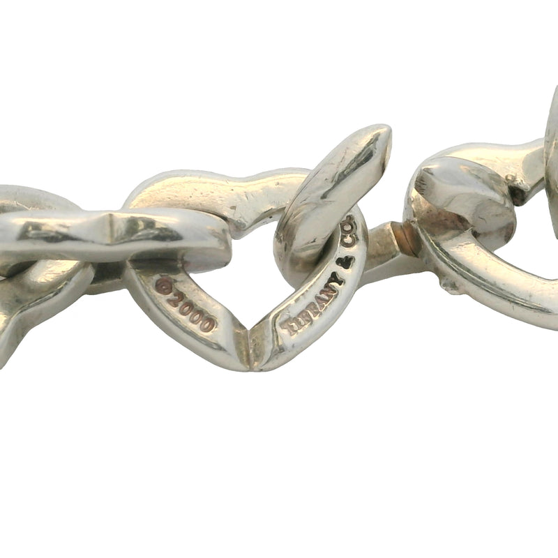 2000 Vintage Tiffany & Co Sterling Silver and 18kt Yellow Gold Heart Links 7.75" Bracelet