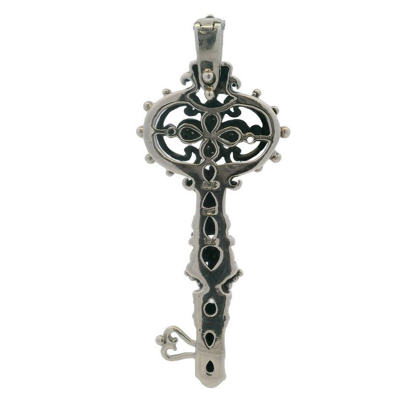 Samuel Benham 925 Sterling Silver and 18kt Yellow Gold Large Key Enhancer Pendant with Diamonds