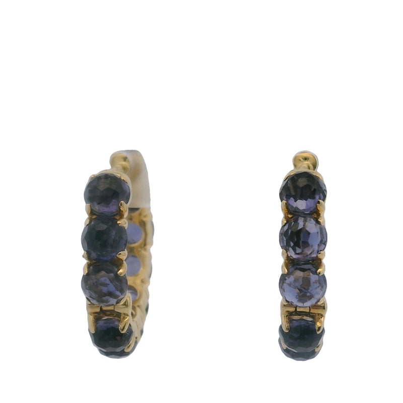 Pendientes de aro Ippolita Lollipop de oro amarillo de 18 kt y amatista azul violeta de talla rosa de 21 mm, retirados.