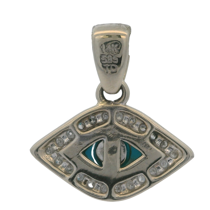 14kt White Gold, Turquoise, CZ, and Diamond Mini Evil Eye Charm Pendant