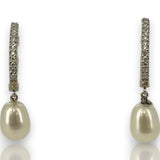 Gabriel & Co Solid 14kt White Gold South Sea Pearl Drop Diamond Huggie Earrings