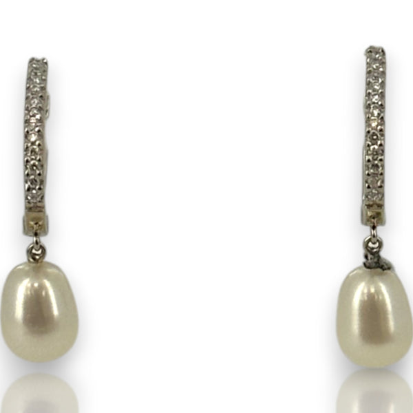 Gabriel & Co Solid 14kt White Gold South Sea Pearl Drop Diamond Huggie Earrings