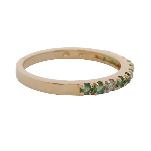 Vintage Solid 14kt Diamond and Green Emerald Accent Stackable 2mm Ring Size 7