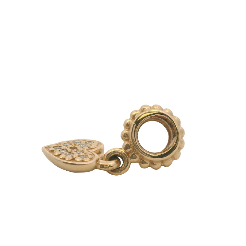 Pandora Retired Solid 14kt Yellow Gold and Diamond Cluster Heart Dangle Slider Charm