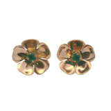Vintage Solid 14kt Rose Gold 3D Flower Stud Earrings with Green Chrysoprase Stones