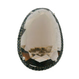 Solid 14kt White Gold Large Smoky Quartz and Black Diamond Halo Cocktail Ring Size 5.5