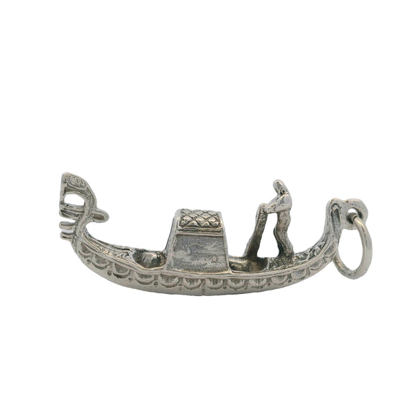 Vintage 925 Sterling Silver Travel Gondola Boat 3D Detailed Charm Pendant