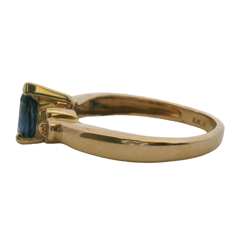 14kt Yellow Gold Dainty Pear Sapphire Solitaire Ring with Accent Diamonds Size 4.75