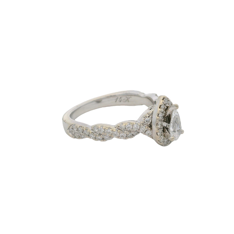 Neil Lane 14kt White Gold Pear Cut Diamond Halo Twist Band Engagement Ring Size 6.5