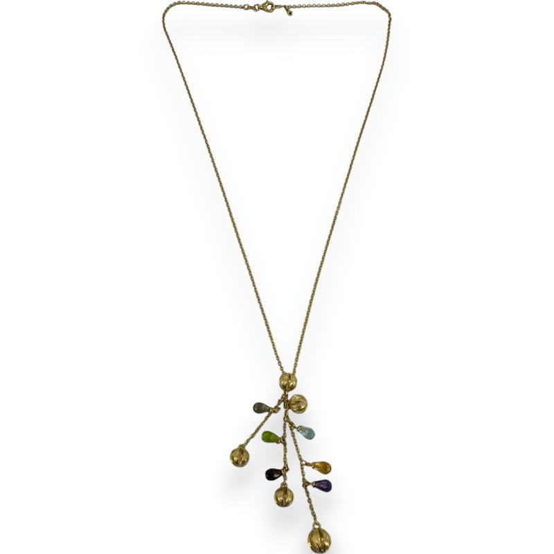 Roberto Coin Retired Fringe Collection 18kt Yellow Gold 18" Cable Chain Necklace with Bead and Multi-Gemstone Briolette Tassel Pendant