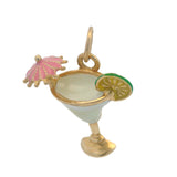 Solid Yellow Gold and Colored Enamel Margarita Glass Drink Charm