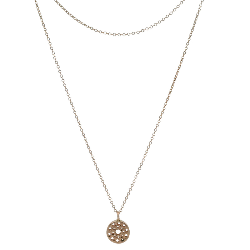 Italian Solid 14kt Rose Gold and CZ Sparkling Circle Pendant Cable Necklace 17.5"