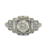 Antique 1920s Art Deco Old European and Baguette Diamond 900 Platinum Engagement Ring Size 7