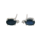 Solid 14kt White Gold Oval Natural Sapphire and Diamond Stud Earrings
