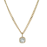 Retired Mejuri Solid 14kt Yellow Gold Curb Chain 16" Necklace and White Topaz Pendant