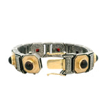 Vintage Konstantino Solid 925 Sterling Silver/18kt Yellow Gold and Garnet Statement Bracelet 7"