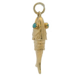 Vintage Italian Solid 18kt Yellow Gold Articulated 1.5" Fish Pendant with Turquoise Eyes