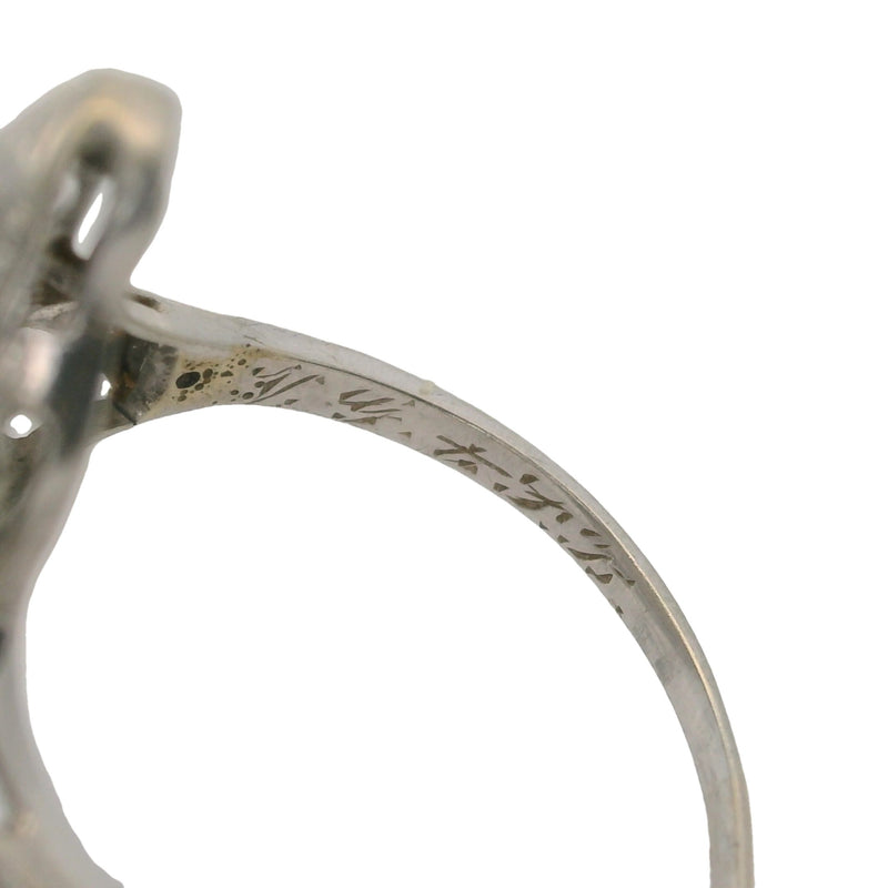 Antique 1920s Art Deco Solid 18kt White Gold 0.29ctw Diamond and Lab Sapphire Filigree Dinner Ring Size 6.5
