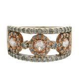EFFY 14kt White Rose Gold Rose Cut and Round Cut Diamond Halo Cluster Ring Sz 7