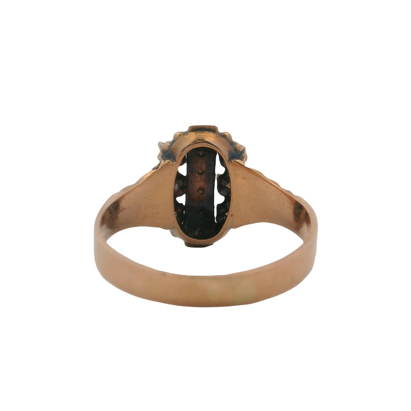 Antique 1880s Victorian 10kt Rose Gold Turquoise and Seed Pearl Accent Ring Size 6