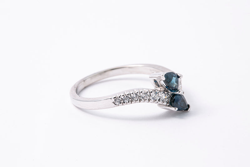 Sapphire & Diamond Crossover Band 14K 585 White Gold Ring Size 6 1/2