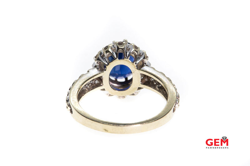 Oval Lab-Grown Sapphire Halo Natural Diamonds Size 9 14kt White Gold Ring
