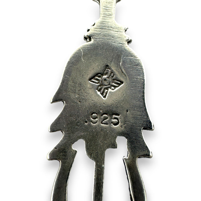 925 Sterling Silver Sunwest Brand Stamped Native American Charm Drop Dangle Earrings With Plastic Stone Accents