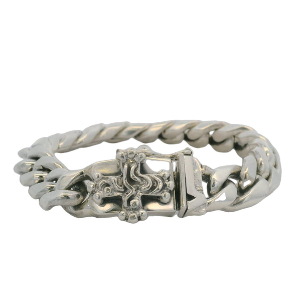 Versani 925 Sterling Silver 12mm 8" Medium Cuban Link Cross Detail Bracelet