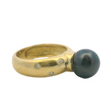 Solid 18kt Yellow Gold 8.5mm Tahitian Pearl Solitaire Ring with 6 Diamond Accents Size 5
