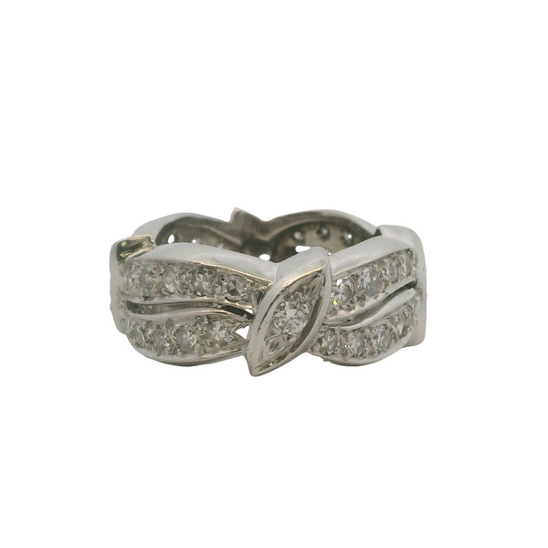 Vintage Mid-Century Solid Platinum and Diamond Retro Wavy Eternity Band Ring Size 3.5