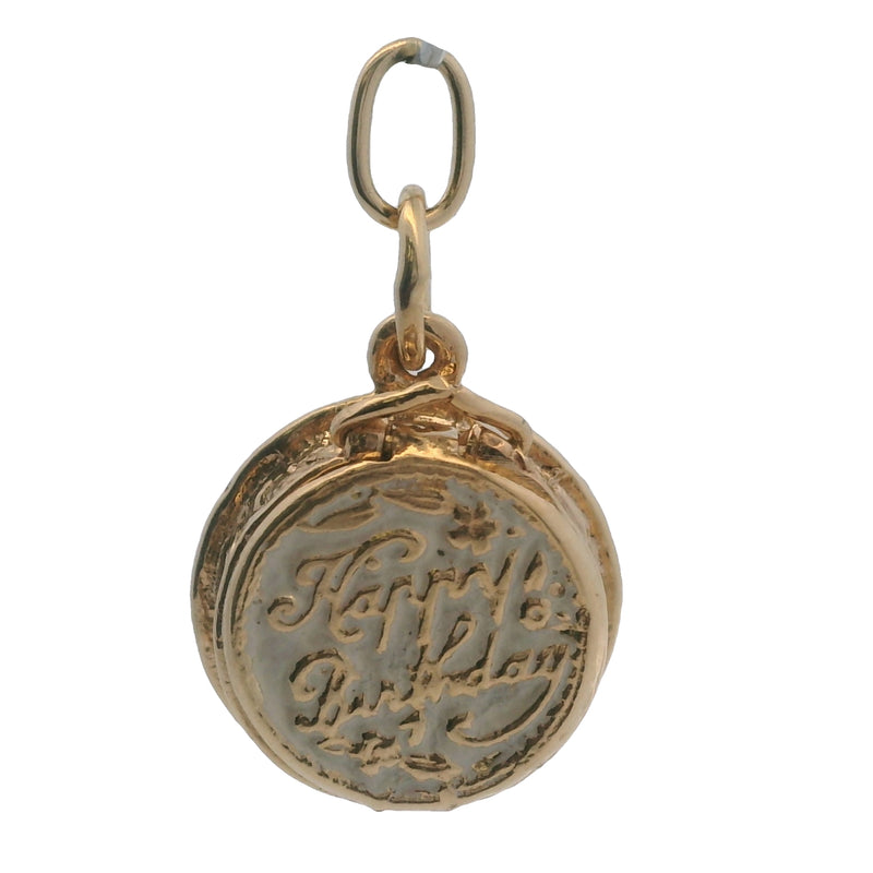 Small Vintage 14kt Yellow Gold and White Enamel Openable Birthday Cake and Candle Charm