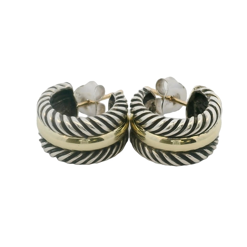 David Yurman Cable Collectibles 925 Sterling and 14k Yellow Gold Huggie Hoops Earrings